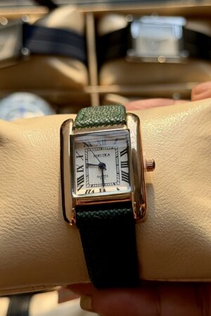 Mruika Green Leather white Dial Ladies Tank