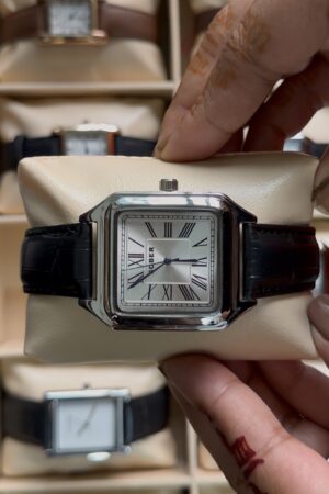 Sober santos Mod Black leather silver dial