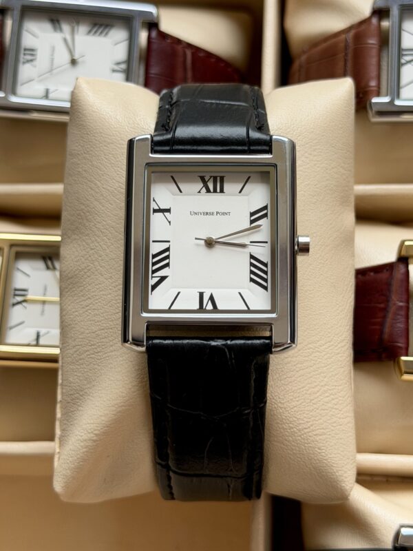 Universal Point Watch UNIVERSAL POINT BLACK LEATHER SILVER FRAMED WHITE DIAL TANK - riznbd.com